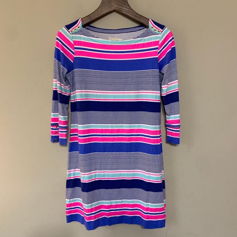 Lilly Pulitzer Sophie Blue  Stripe Kaleidoscope Jungle Dress Size Medium
